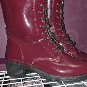TOP Moda Burgundy Patent Lace-Up Combat Boots